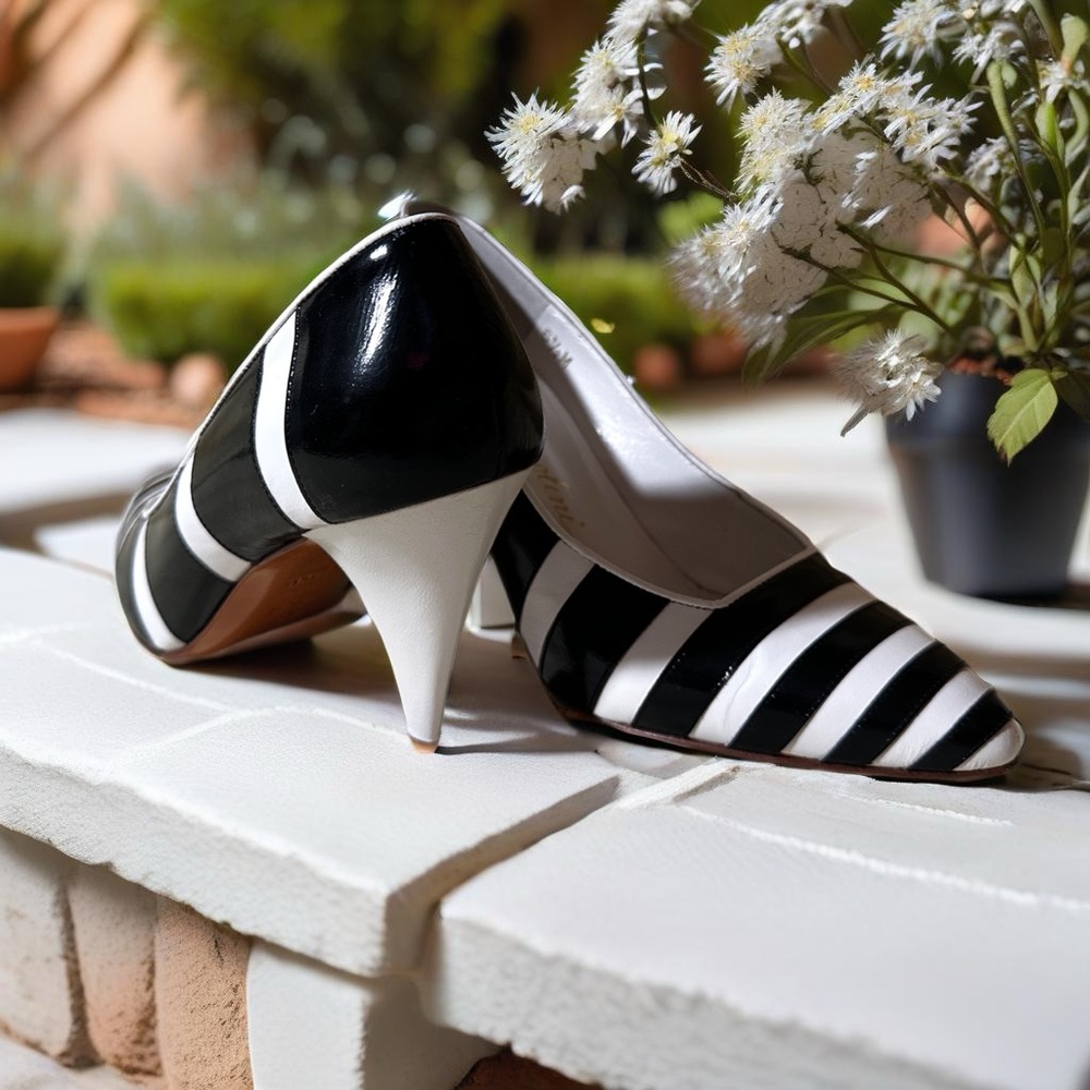 Garolini Black & White Pump with 3 Inch Heel Size 6 1/2